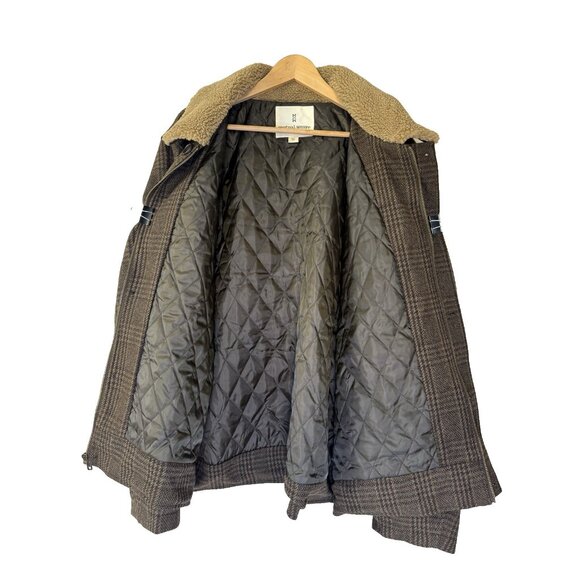 Mutual Weave Mens XLarge Coat Brown Plaid Wool Faux Shearling Collar Outdoors - Picture 3 of 10